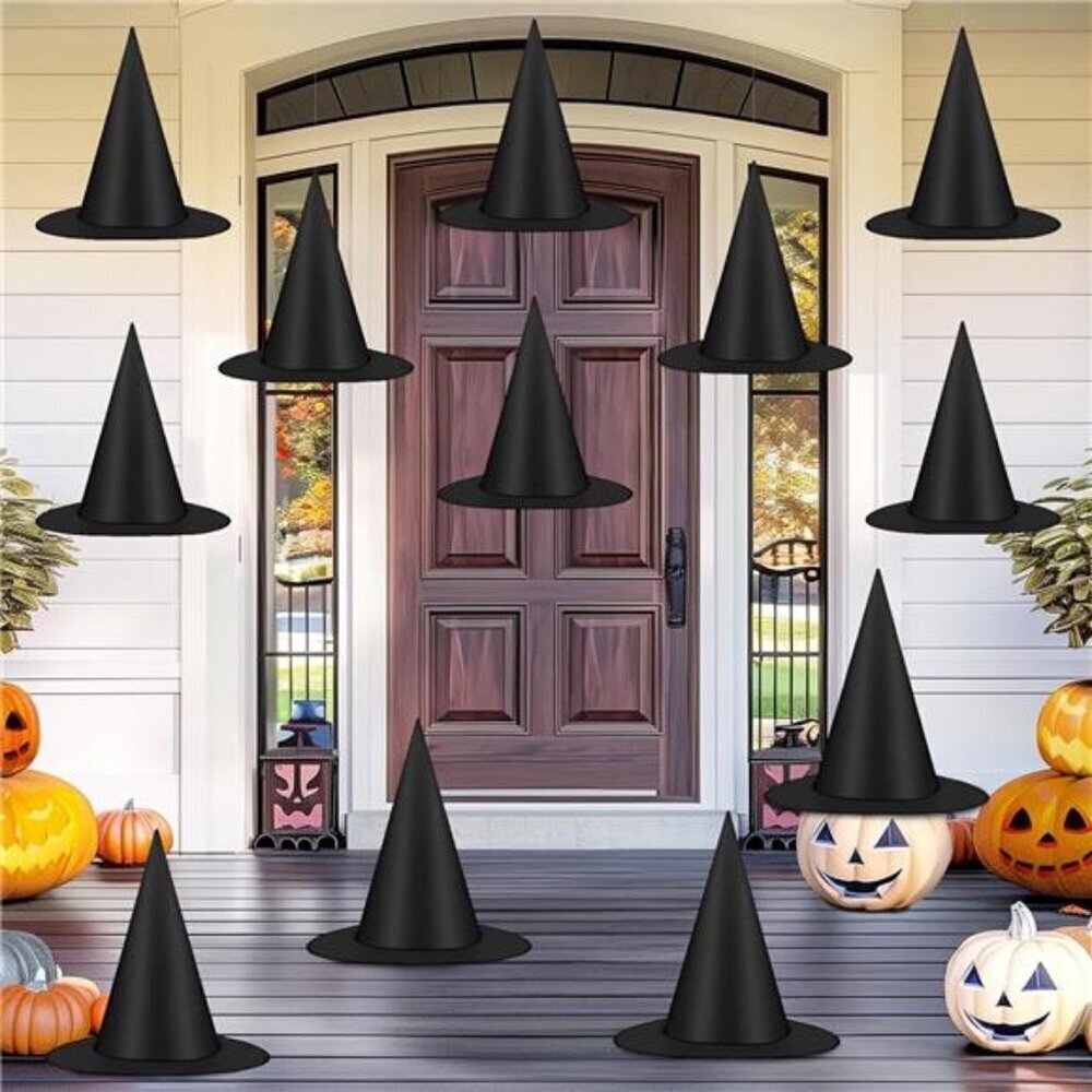 12 PCS Halloween Witch Hats, Black Hanging Witch Hat, Witch Costume